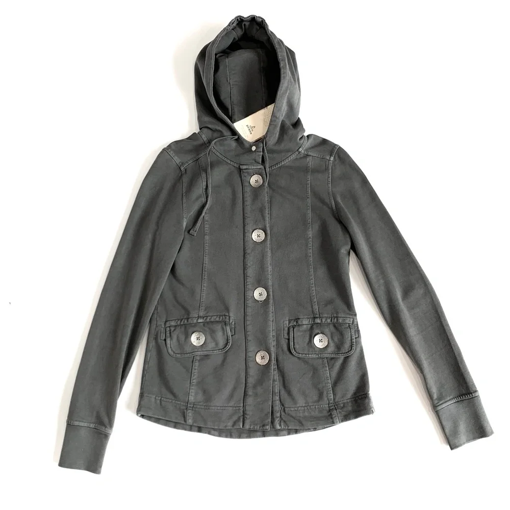 Prana Gray Janelle Button Front Hoodie Jacket Organic Cotton Sweatshirt - Picture 4 of 8